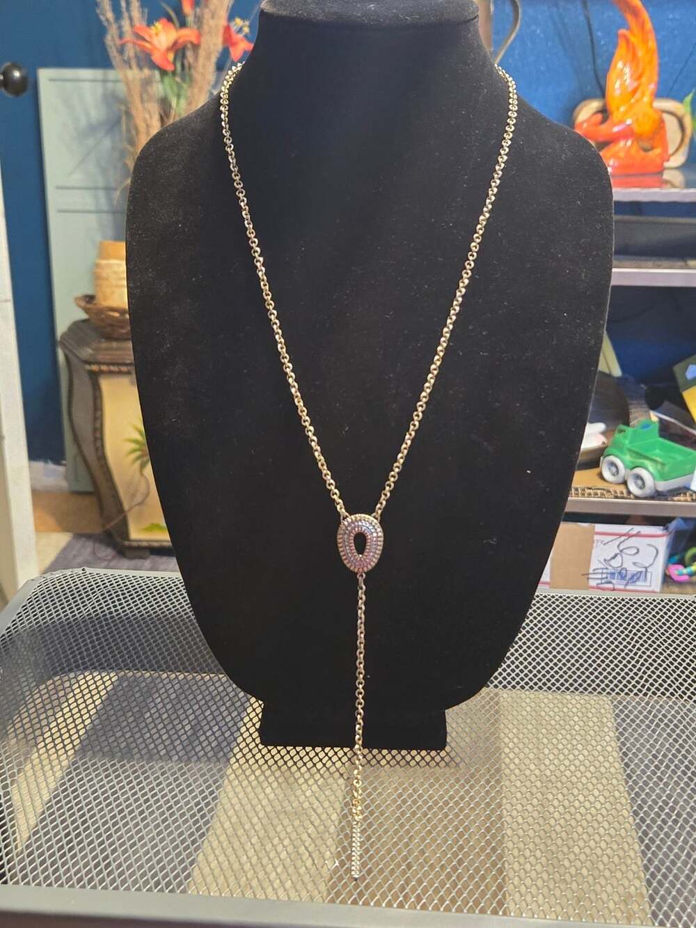 Lucky Brand Gold-Tone Pave Stone Lariat Necklace